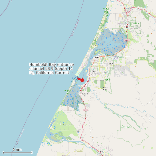Map of Humboldt Bay entrance channel LB 9 (depth 11 ft), California Current Prediction Station