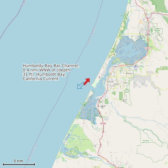 Map of Humboldy Bay Bar Channel, 0.4 nmi WNW of (depth 31 ft), Humboldt Bay, California Current Prediction Station