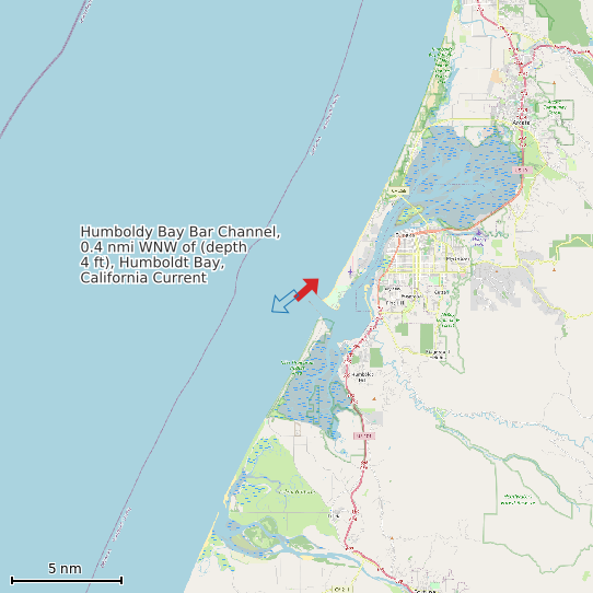 Map of Humboldy Bay Bar Channel, 0.4 nmi WNW of (depth 4 ft), Humboldt Bay, California Current Prediction Station