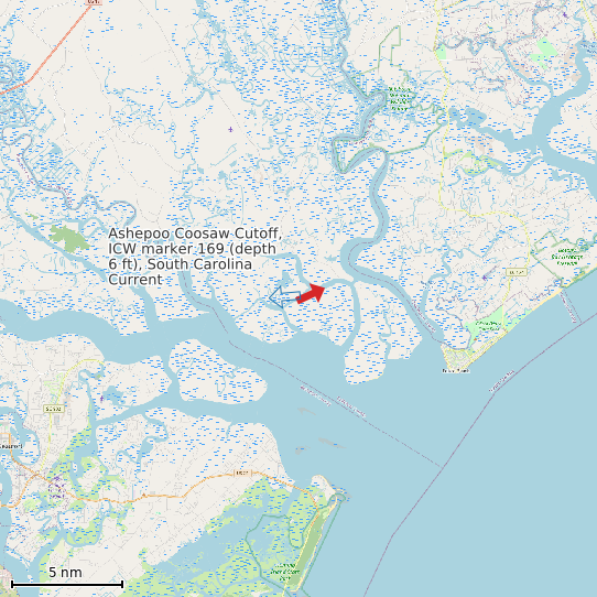 Map of Ashepoo Coosaw Cutoff, ICW marker 169 (depth 6 ft), South Carolina Current Prediction Station