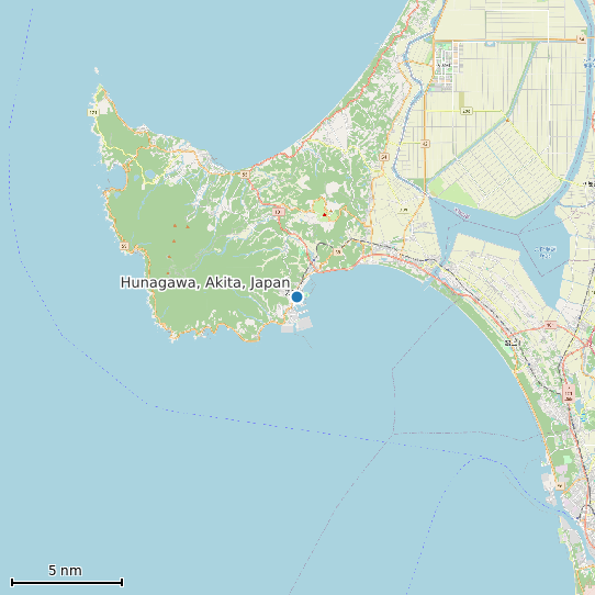 Map of Hunagawa, Akita, Japan Tide Prediction Station