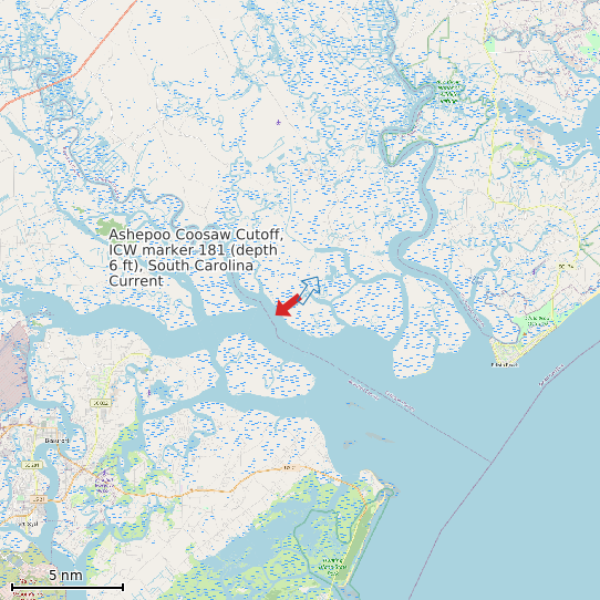 Map of Ashepoo Coosaw Cutoff, ICW marker 181 (depth 6 ft), South Carolina Current Prediction Station