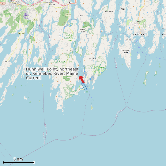 Map of Hunniwell Point, northeast of, Kennebec River, Maine Current Prediction Station