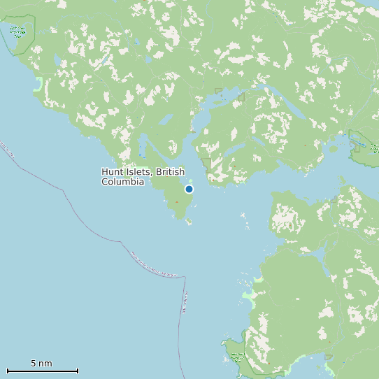 Map of Hunt Islets, British Columbia Tide Prediction Station