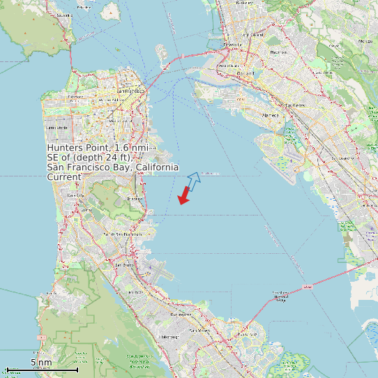 Map of Hunters Point, 1.6 nmi SE of (depth 24 ft), San Francisco Bay, California Current Prediction Station