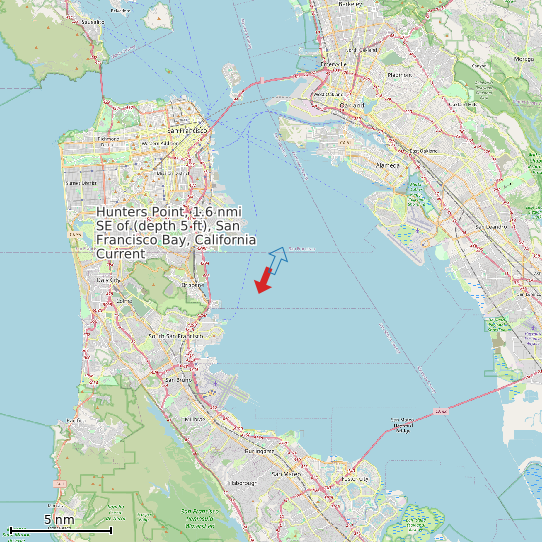 Map of Hunters Point, 1.6 nmi SE of (depth 5 ft), San Francisco Bay, California Current Prediction Station