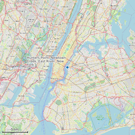 Map of Hunters Point, Newtown Creek, East River, New York Tide Prediction Station