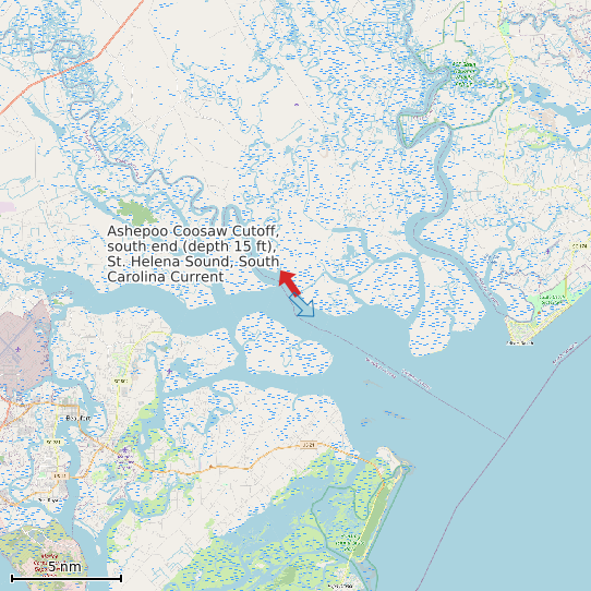 Map of Ashepoo Coosaw Cutoff, south end (depth 15 ft), St. Helena Sound, South Carolina Current Prediction Station