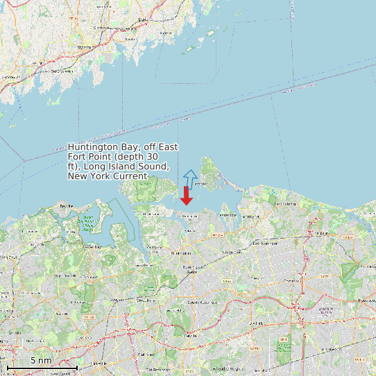 Map of Huntington Bay, off East Fort Point (depth 30 ft), Long Island Sound, New York Current Prediction Station