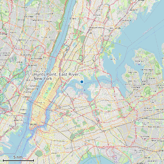 Map of Hunts Point, East River, New York Tide Prediction Station