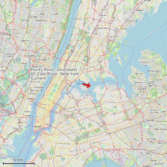 Map of Hunts Point, southwest of, East River, New York Current Prediction Station