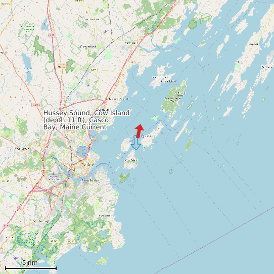 Map of Hussey Sound, Cow Island (depth 11 ft), Casco Bay, Maine Current Prediction Station
