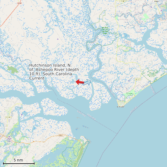 Map of Hutchinson Island, N. of, Ashepoo River (depth 10 ft), South Carolina Current Prediction Station