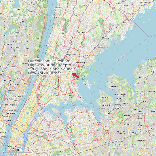Map of Hutchinson R., Pelham Highway Bridge (depth 5 ft), Long Island Sound, New York Current Prediction Station