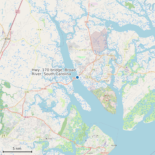 Map of Hwy. 170 bridge, Broad River, South Carolina Tide Prediction Station