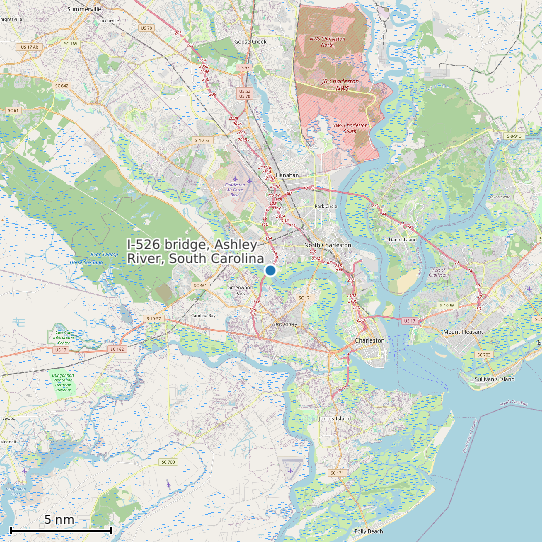 Map of I-526 bridge, Ashley River, South Carolina Tide Prediction Station