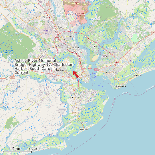 Map of Ashley River Memorial Bridge, Highway 17, Charleston Harbor, South Carolina Current Prediction Station