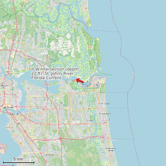 Map of ICW Intersection (depth 22 ft), St. Johns River, Florida Current Prediction Station