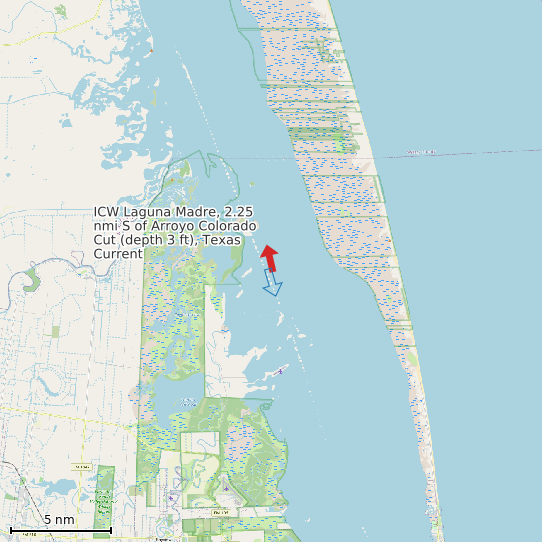 Map of ICW Laguna Madre, 2.25 nmi S of Arroyo Colorado Cut (depth 3 ft), Texas Current Prediction Station