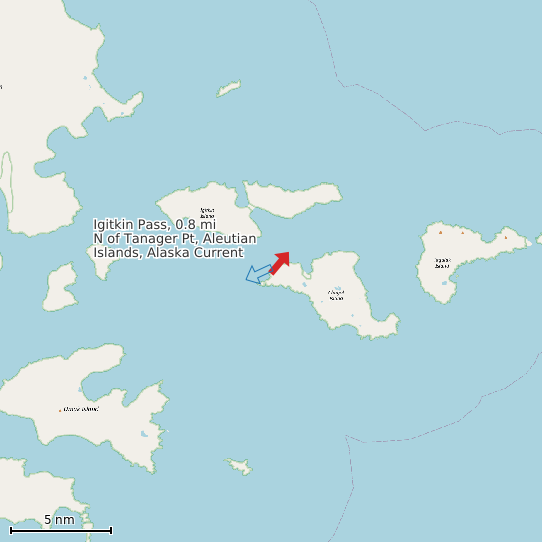 Map of Igitkin Pass, 0.8 mi N of Tanager Pt, Aleutian Islands, Alaska Current Prediction Station