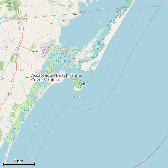 Map of Assateague Beach, Toms Cove, Virginia Tide Prediction Station
