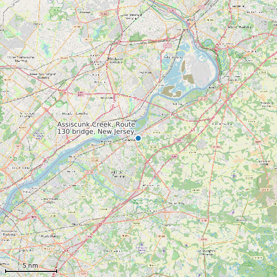 Map of Assiscunk Creek, Route 130 bridge, New Jersey Tide Prediction Station