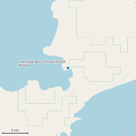 Map of Inanudak Bay, Umnak Island, Alaska Tide Prediction Station