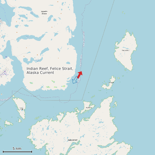 Map of Indian Reef, Felice Strait, Alaska Current Prediction Station