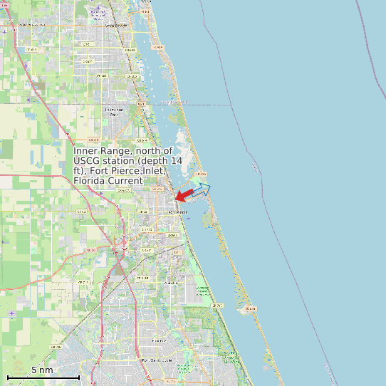 Map of Inner Range, north of USCG station (depth 14 ft), Fort Pierce Inlet, Florida Current Prediction Station