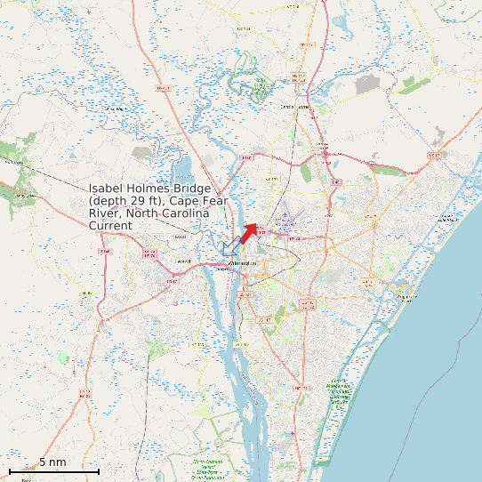Map of Isabel Holmes Bridge (depth 29 ft), Cape Fear River, North Carolina Current Prediction Station