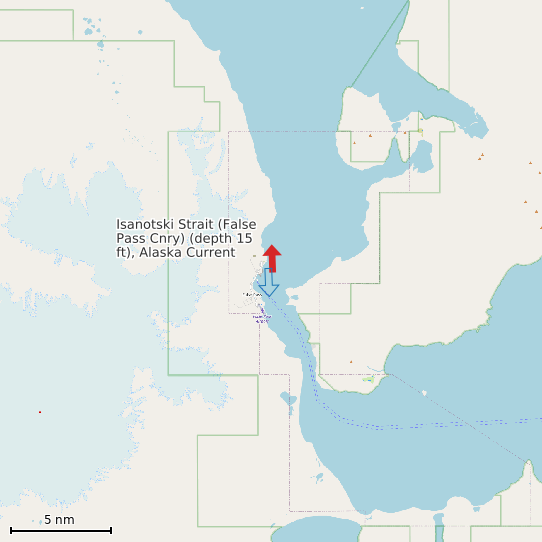Map of Isanotski Strait (False Pass Cnry) (depth 15 ft), Alaska Current Prediction Station