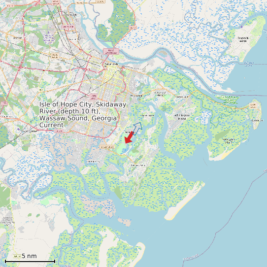 Map of Isle of Hope City, Skidaway River (depth 10 ft), Wassaw Sound, Georgia Current Prediction Station
