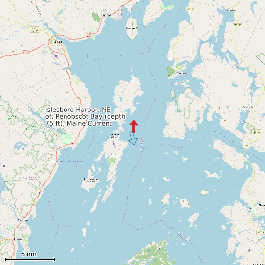 Map of Islesboro Harbor, NE of, Penobscot Bay (depth 75 ft), Maine Current Prediction Station