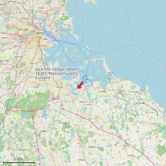 Map of Jacknife Ledge (depth 16 ft), Massachusetts Current Prediction Station