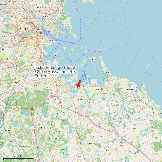 Map of Jacknife Ledge (depth 32 ft), Massachusetts Current Prediction Station