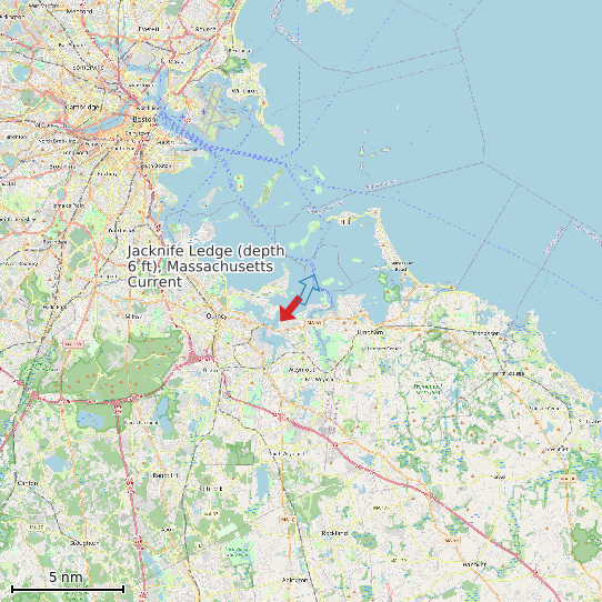 Map of Jacknife Ledge (depth 6 ft), Massachusetts Current Prediction Station