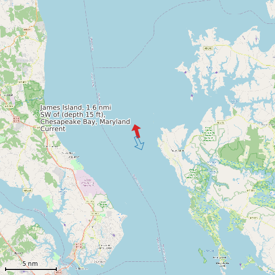 Map of James Island, 1.6 nmi SW of (depth 15 ft), Chesapeake Bay, Maryland Current Prediction Station