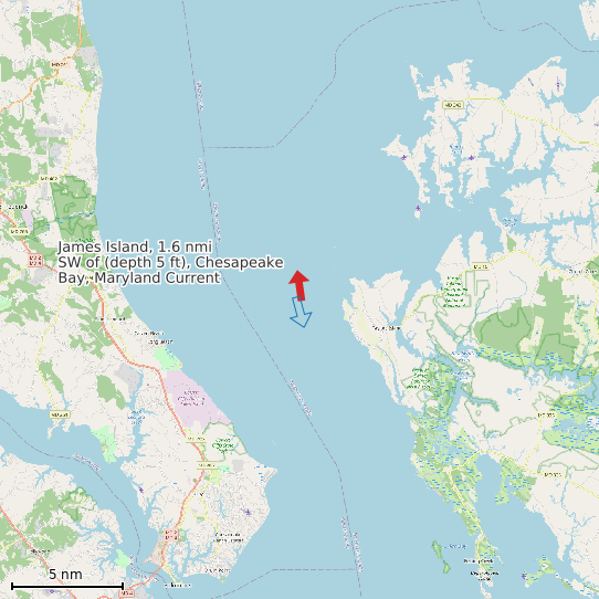 Map of James Island, 1.6 nmi SW of (depth 5 ft), Chesapeake Bay, Maryland Current Prediction Station