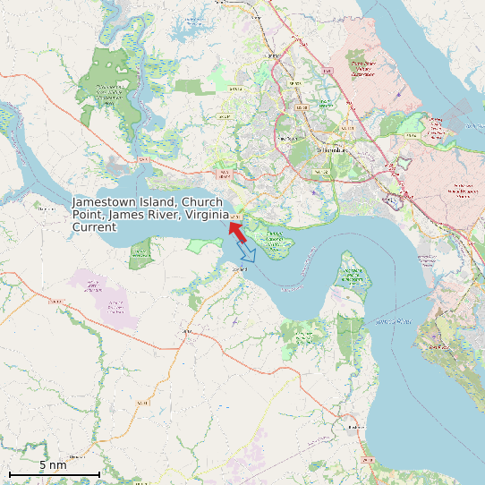 Map of Jamestown Island, Church Point, James River, Virginia Current Prediction Station