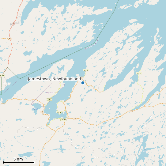 Map of Jamestown, Newfoundland Tide Prediction Station