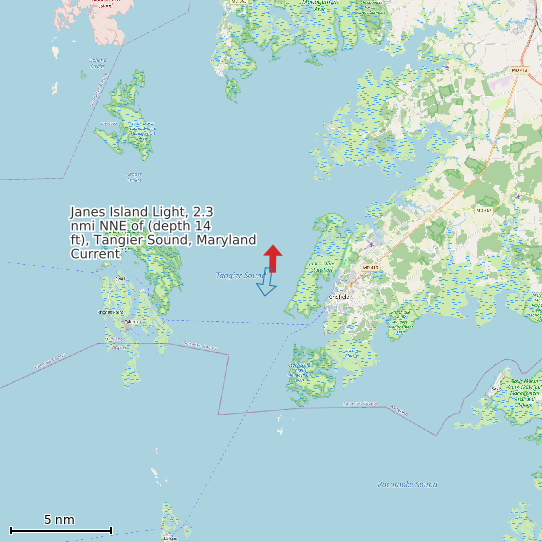Map of Janes Island Light, 2.3 nmi NNE of (depth 14 ft), Tangier Sound, Maryland Current Prediction Station