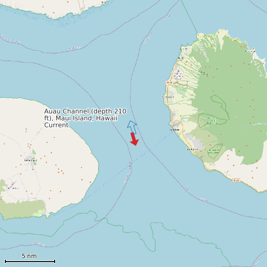 Map of Auau Channel (depth 210 ft), Maui Island, Hawaii Current Prediction Station