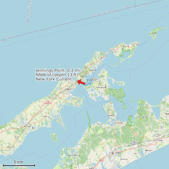 Map of Jennings Point, 0.2 mi NNW of (depth 13 ft), New York Current Prediction Station