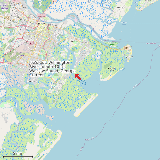 Map of Joe's Cut, Wilmington River (depth 10 ft), Wassaw Sound, Georgia Current Prediction Station