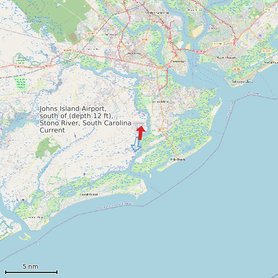 Map of Johns Island Airport, south of (depth 12 ft), Stono River, South Carolina Current Prediction Station