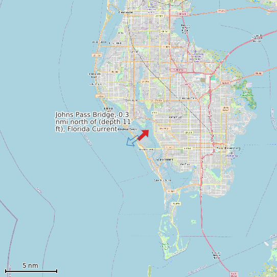 Map of Johns Pass Bridge, 0.3 nmi north of (depth 11 ft), Florida Current Prediction Station