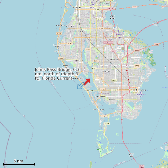 Map of Johns Pass Bridge, 0.3 nmi north of (depth 3 ft), Florida Current Prediction Station
