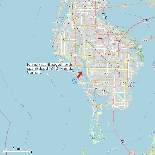 Map of Johns Pass Bridge, north span (depth 3 ft), Florida Current Prediction Station