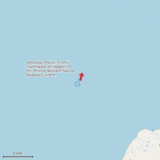 Map of Johnston Point, 7 nmi northwest of (depth 71 ft), Prince William Sound, Alaska Current Prediction Station