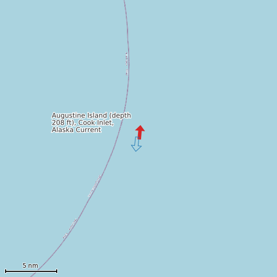 Map of Augustine Island (depth 208 ft), Cook Inlet, Alaska Current Prediction Station